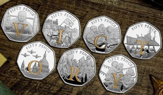  The seven 50p coins have been released to celebrate the 75th anniversary of Victory in Europe Day