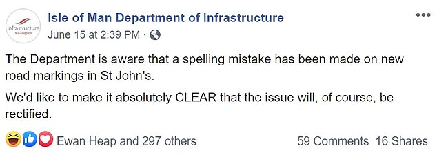 The island's Department of Infrastructure was praised by many Facebook users for owning the mistakes - and making light of them